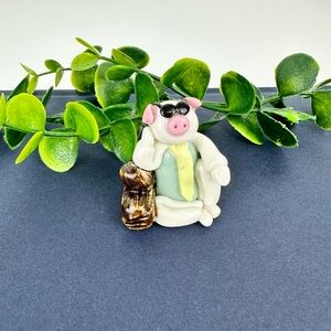 Vintage Mini Pig Figurine Wearing Tie Resting